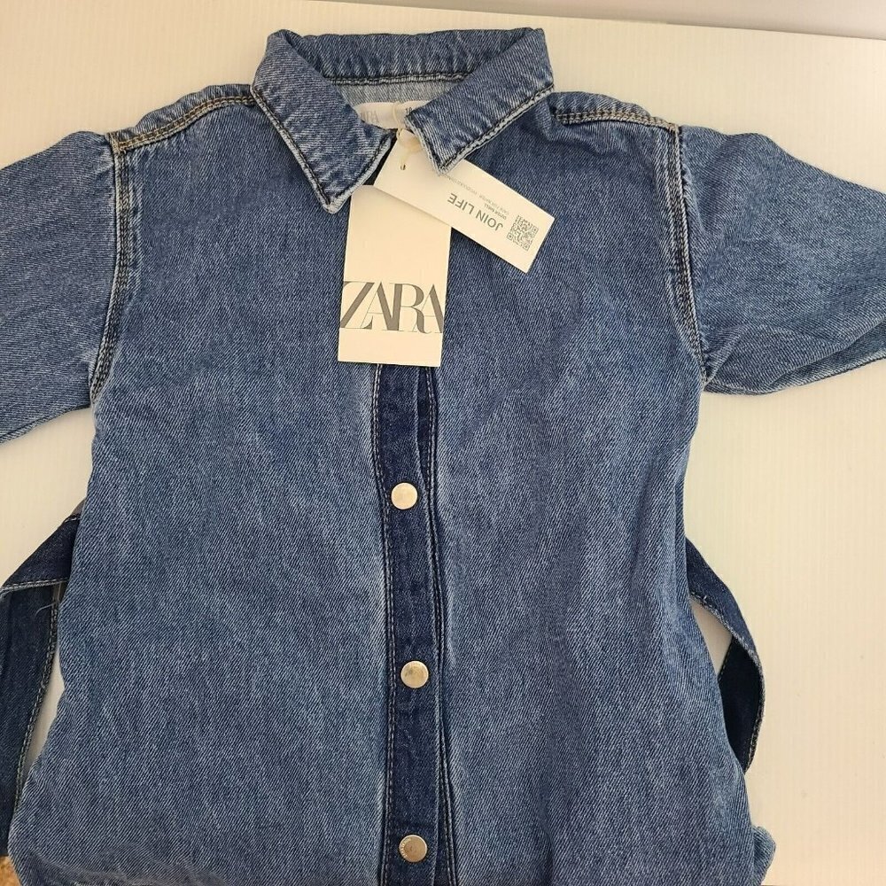 Zara colour block denim girls dress denim shirt with snap buttons 1135 501 400